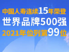 中国人寿连续15年入选世界品牌500强 位列第99位